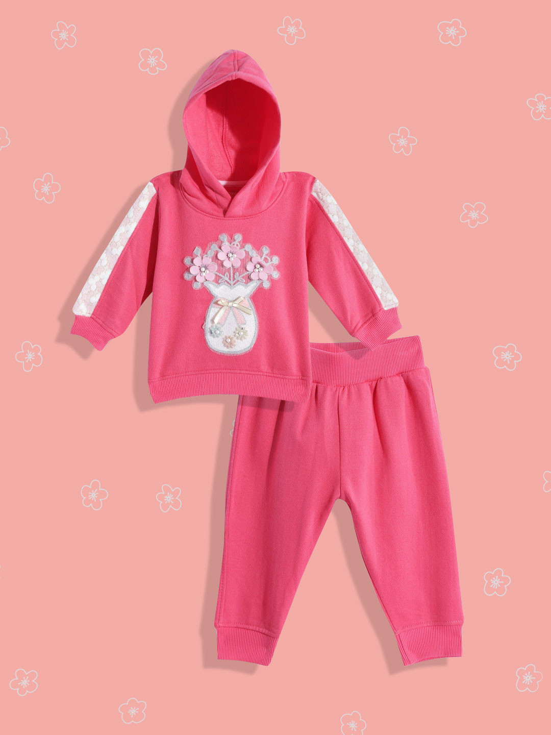 

White Snow Infant Girls Pink & White Embellished Winter Clothing Set