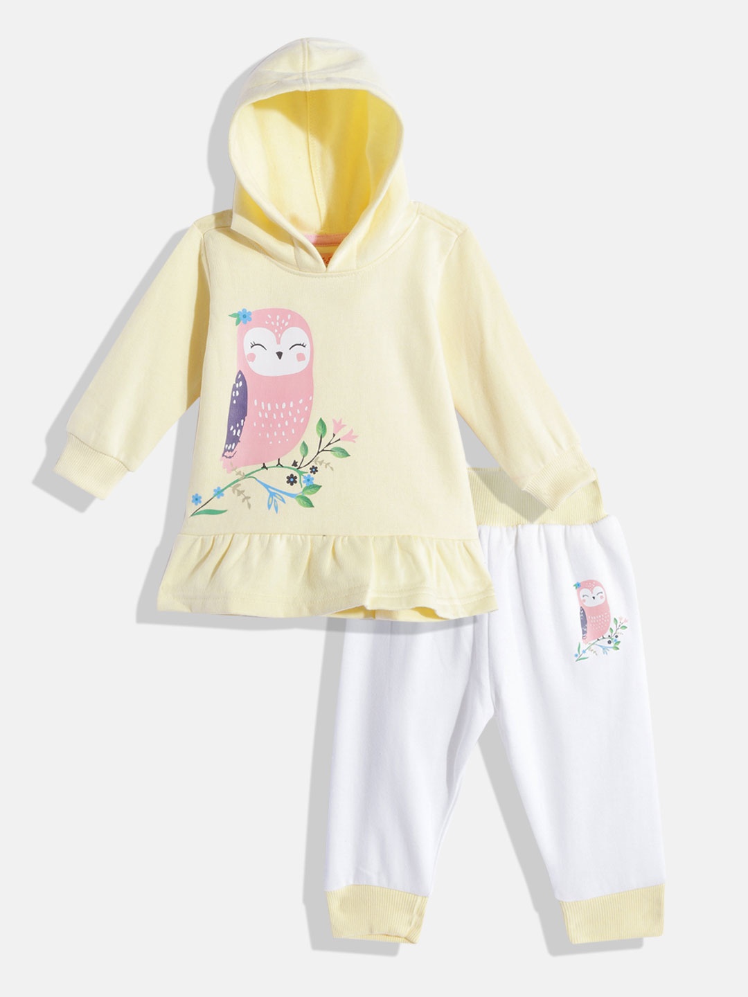 

White Snow Infant Girls Yellow & White Graphic Printed Winter Clothing Set