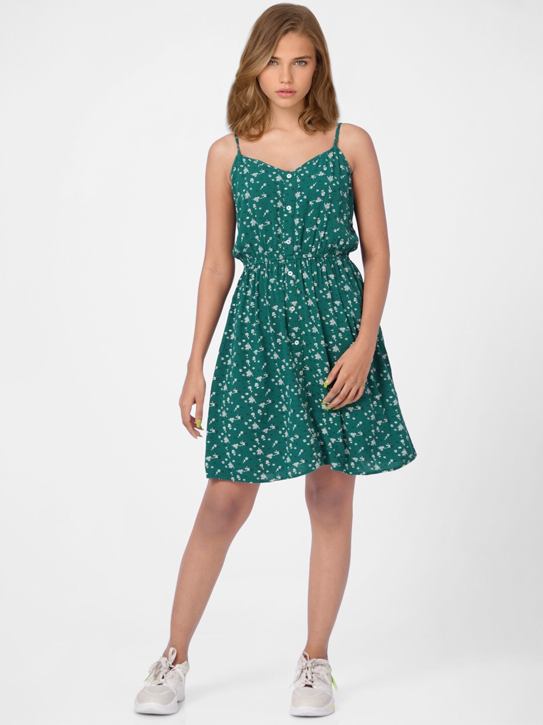 

ONLY Green Women Gathered Floral Printed Dress