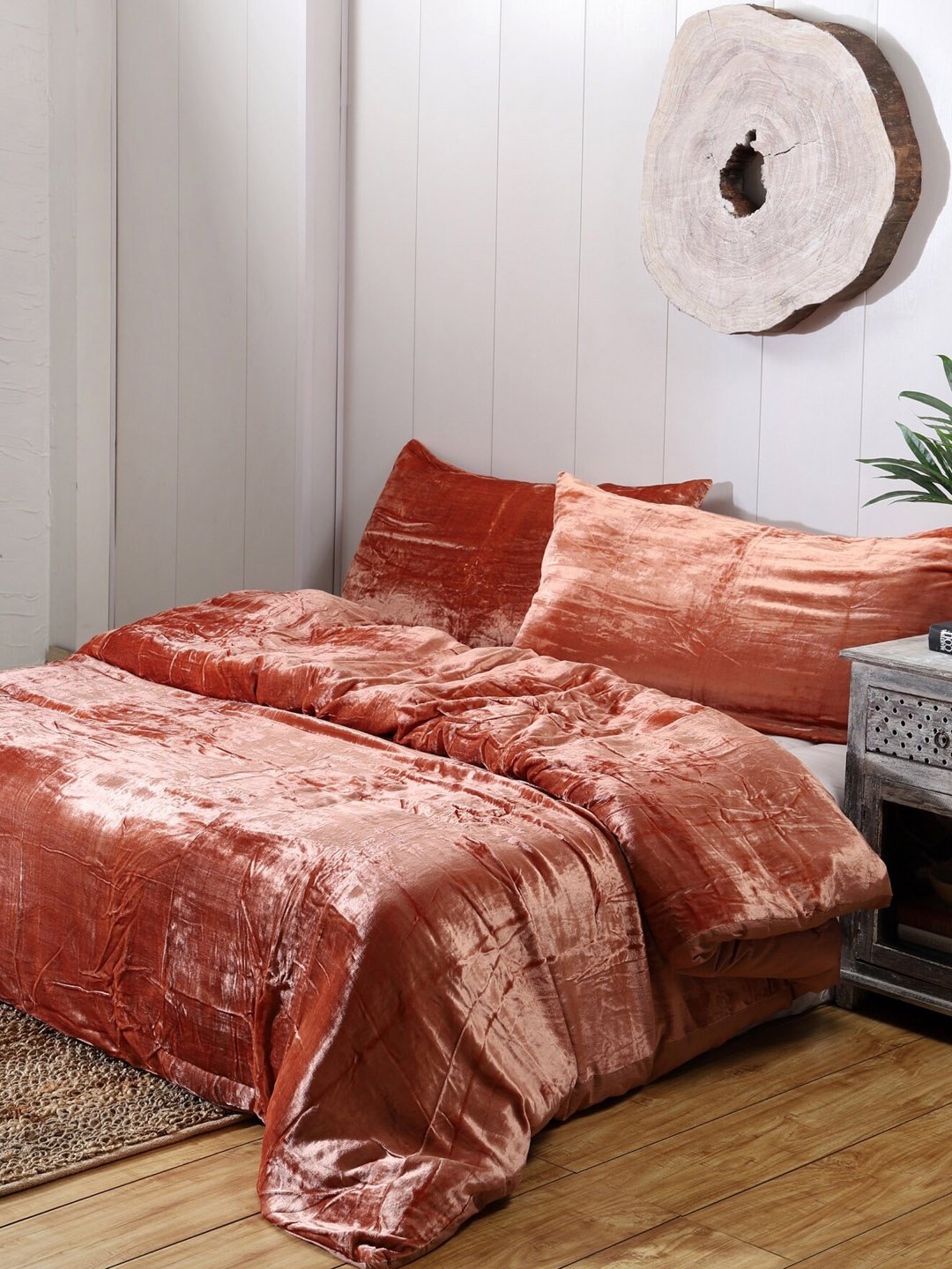 

HANDICRAFT PALACE Tan Brown Velvet Double Size Duvet Cover With 2 Pillow Covers