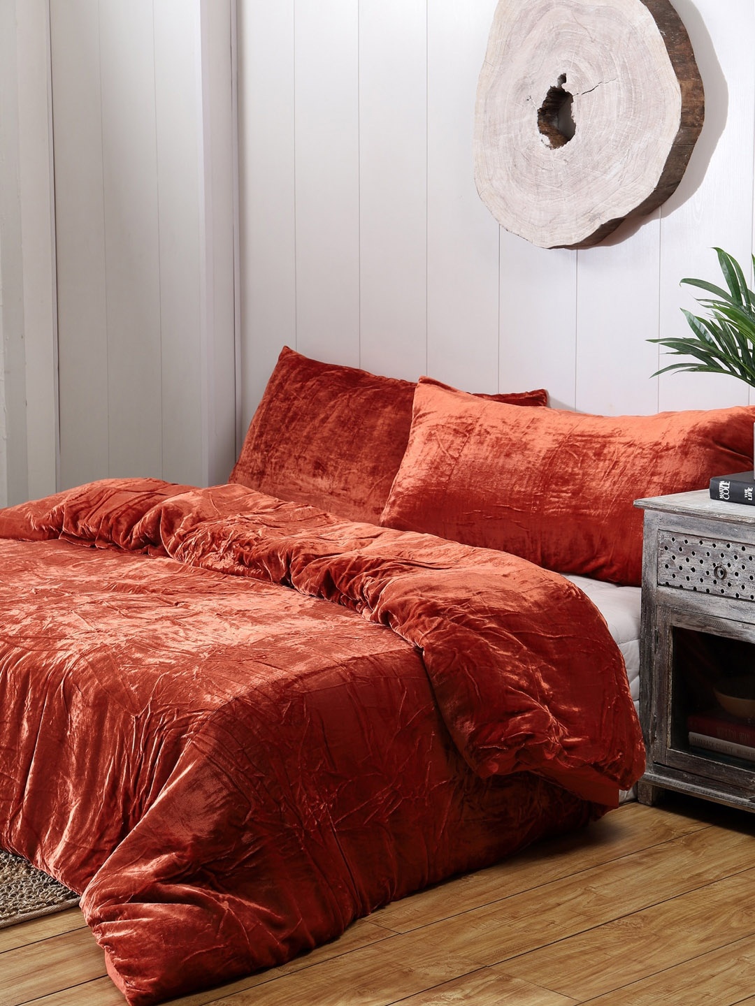 

HANDICRAFT PALACE Rust Orange Solid Double Queen Duvet Cover With 2 Pillow Covers
