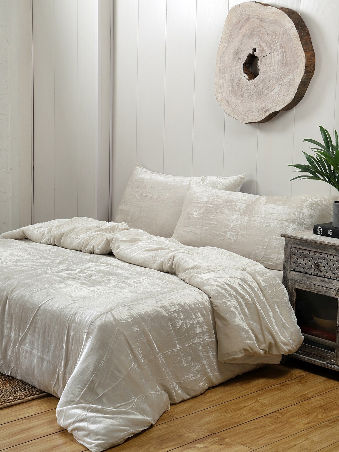 HANDICRAFT PALACE White Solid Velvet Double Queen Duvet Cover With 2 Pillow Covers
