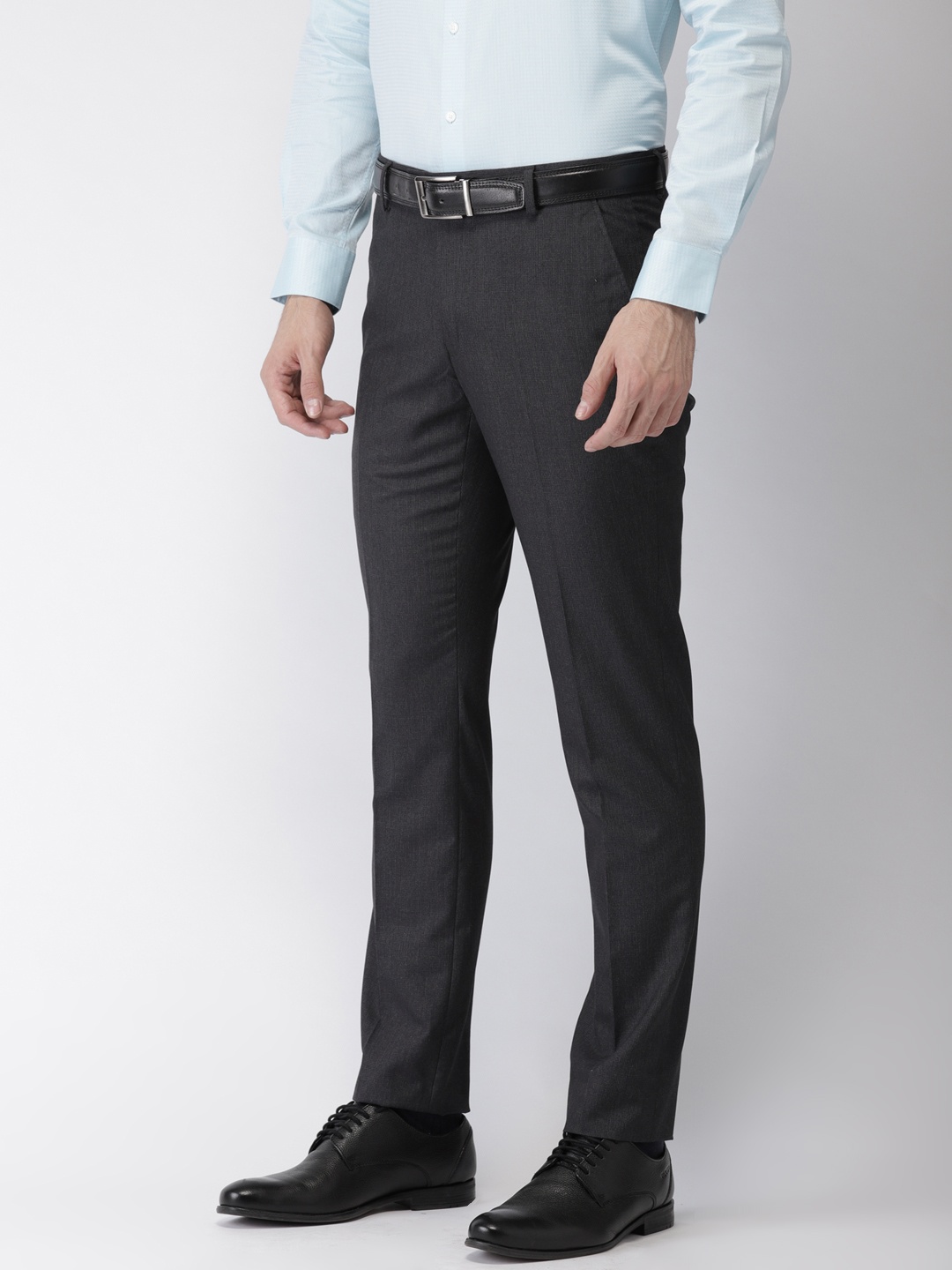 

Black coffee Men Charcoal Grey Solid Formal Trousers