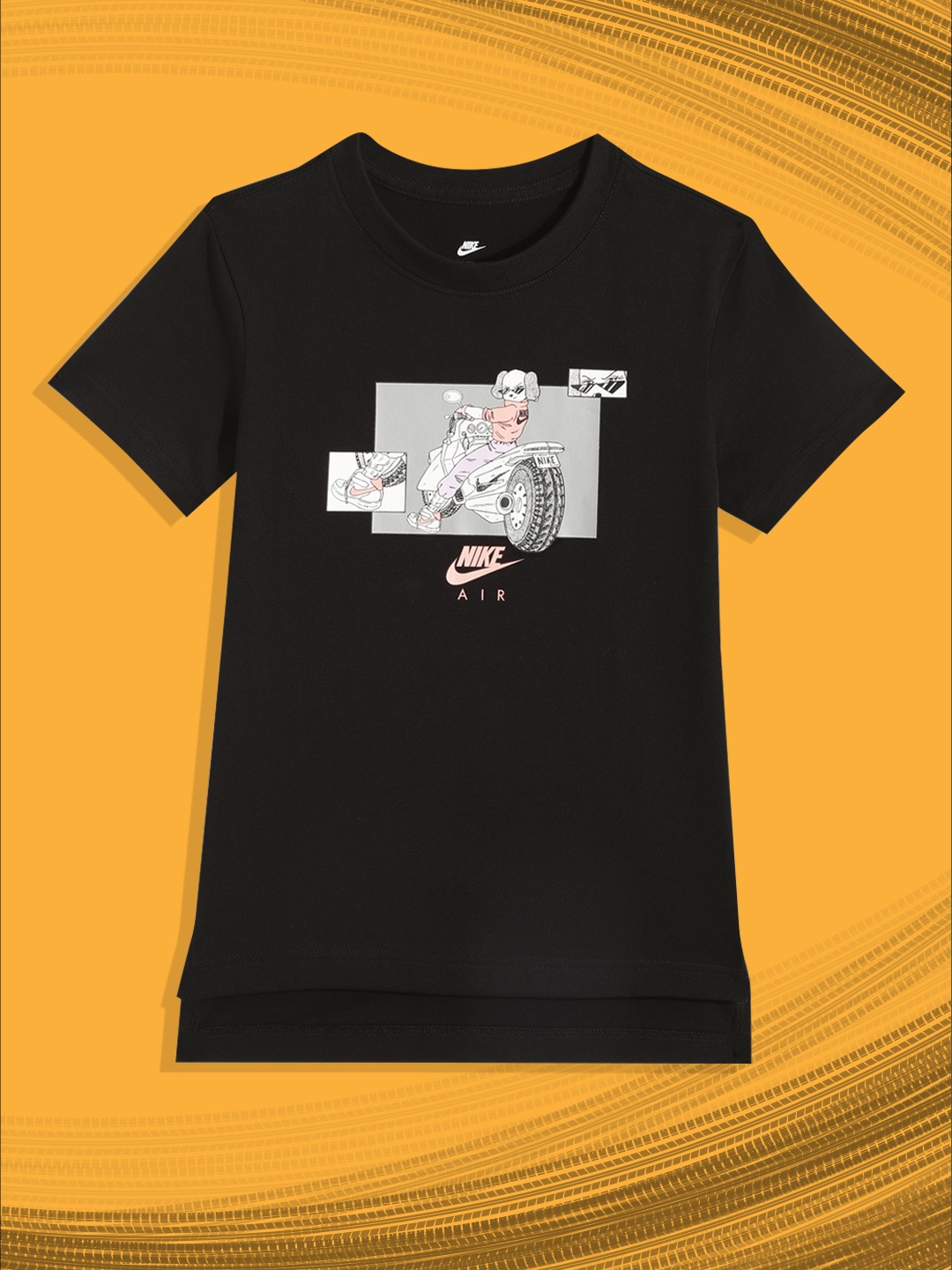 

Nike Girls Black Printed HILO MANGA SHOE DOG Pure Cotton T-shirt