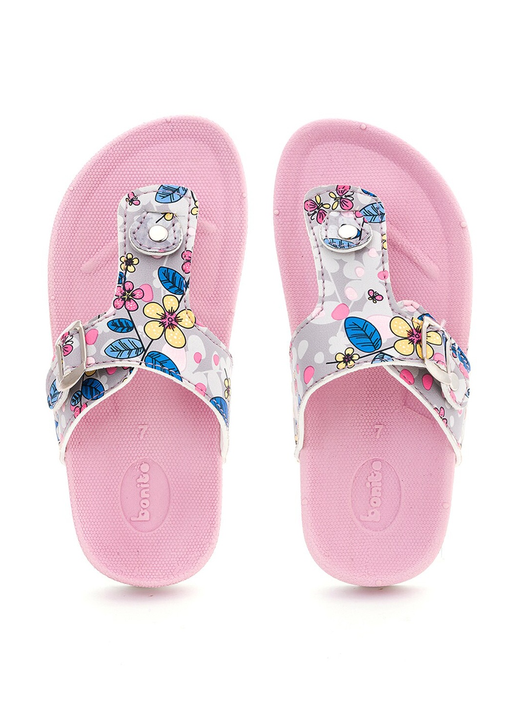 

Khadims Girls Pink & Grey Printed Thong Flip-Flops