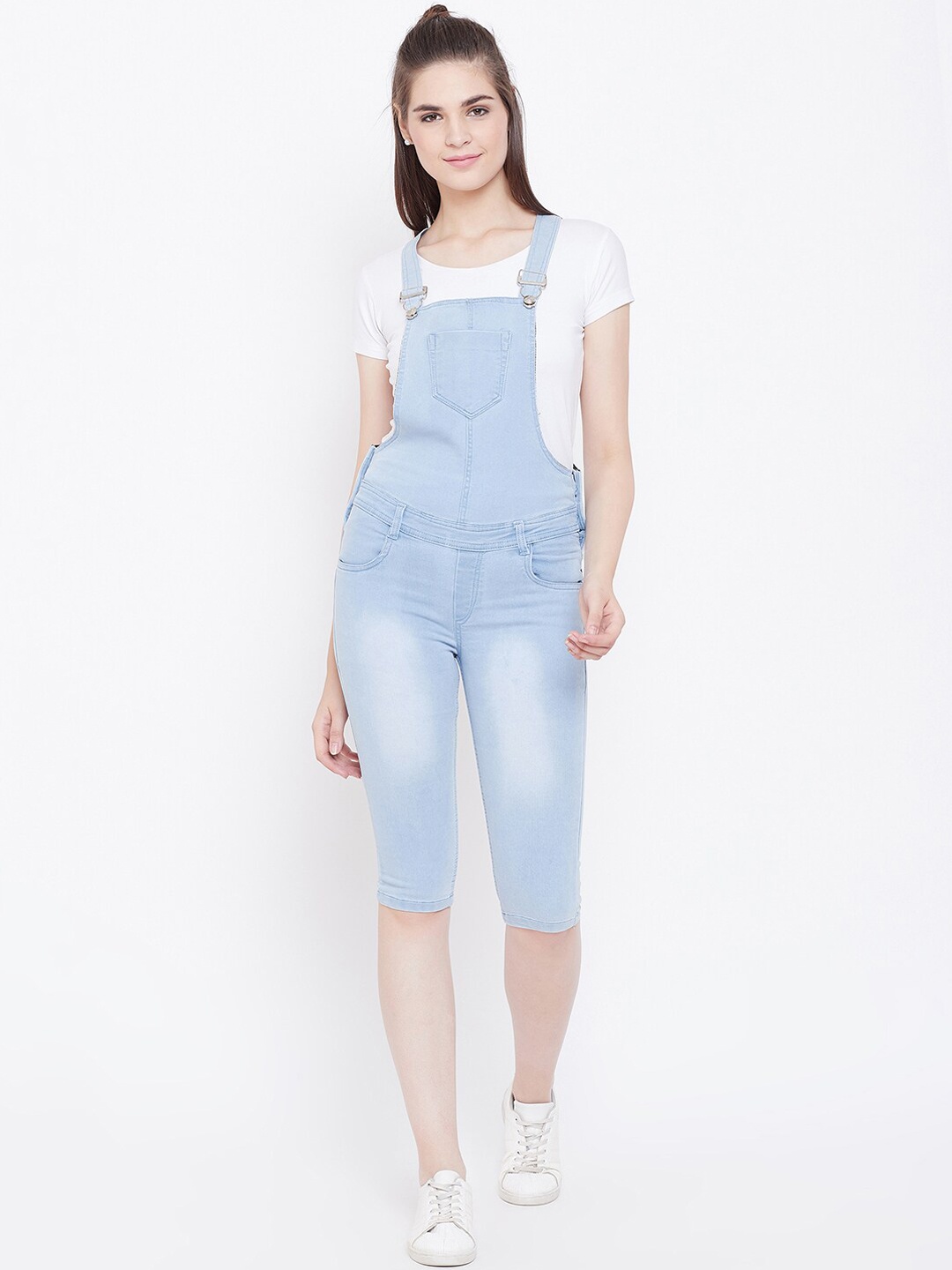 

Nifty Women Blue Solid Knee Length Slim-Fit Denim Dungarees