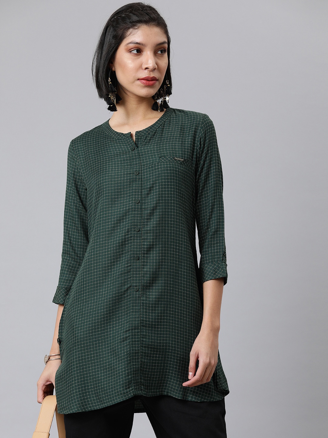 

ETIQUETTE Green Checked Pure Cotton Tunic