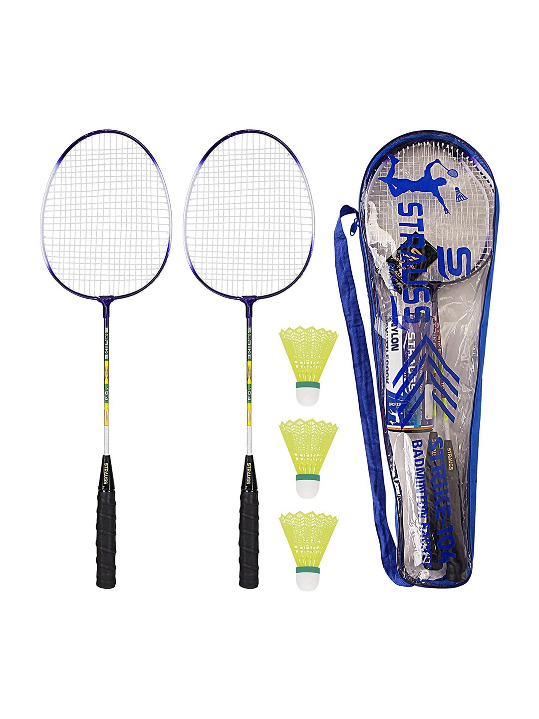 

STRAUSS Kids White & Blue Solid Strike Badminton Racquets with Shuttlecock