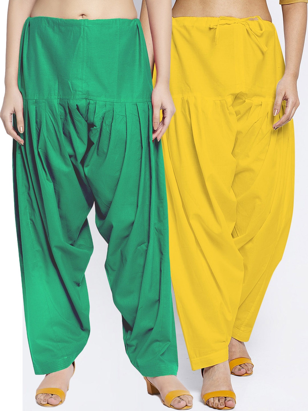 

GRACIT Women Pack Of 2 Yellow & Green Solid Loose Fit Pure Cotton Salwars