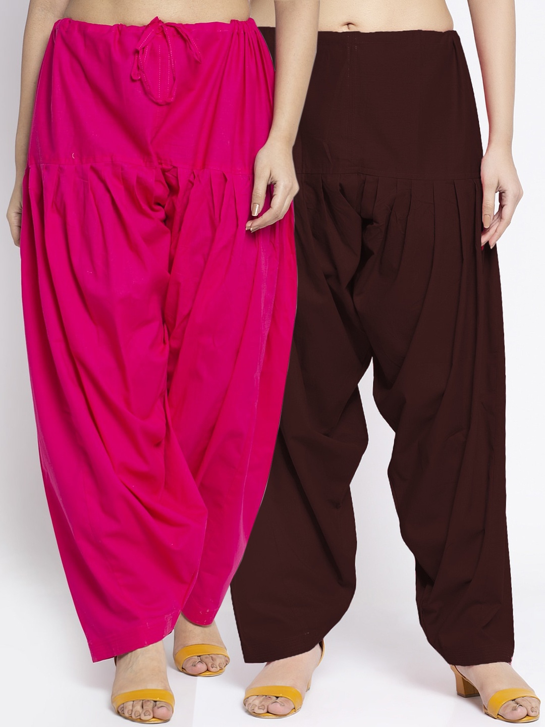

GRACIT Women Pack Of 2 Pink & Brown Solid Loose Fit Pure Cotton Salwars