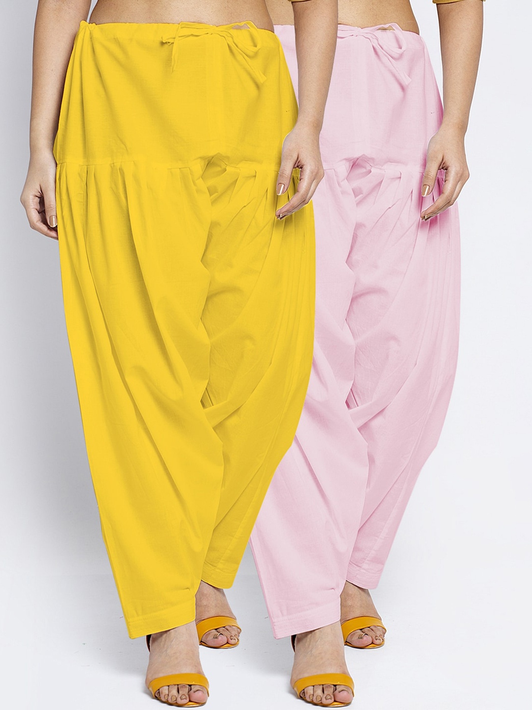 

GRACIT Women Pack Of 2 Pink & Yellow Solid Loose Fit Cotton Salwars