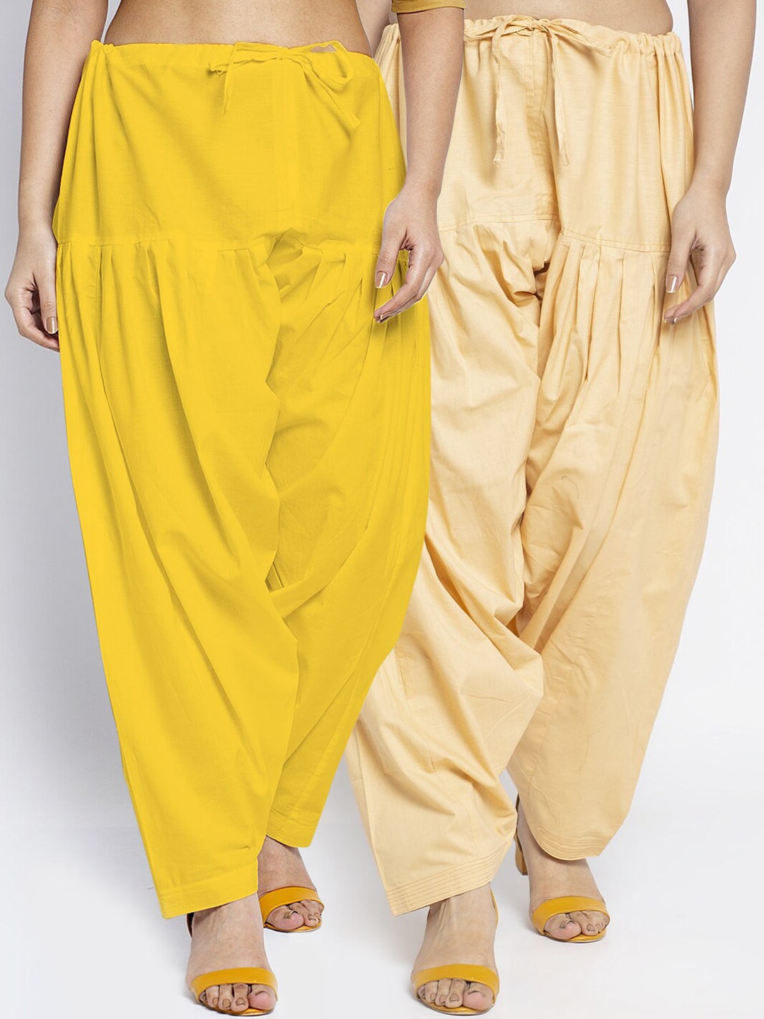 

GRACIT Women Pack Of 2 Yellow & Nude Coloured Solid Loose Fit Cotton Salwars