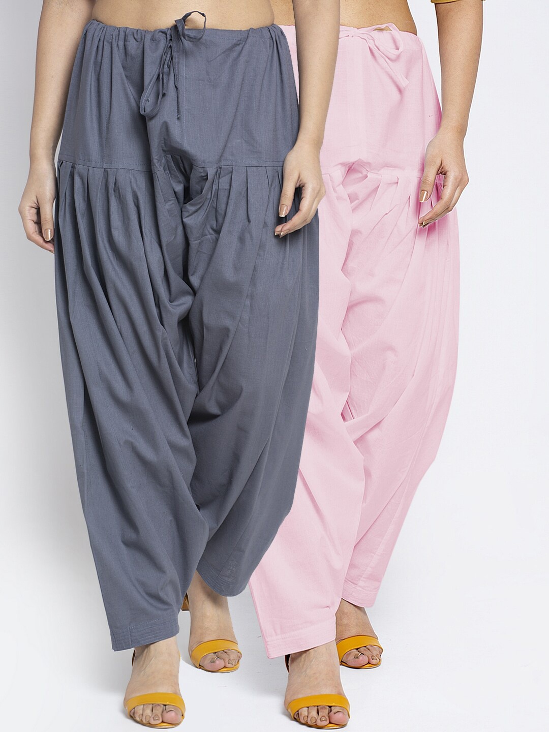 

GRACIT Women Pack Of 2 Pink & Grey Solid Loose Fit Cotton Salwars