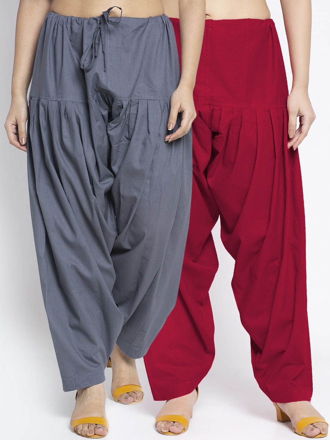 

GRACIT Women Pack Of 2 Maroon & Grey Solid Loose Fit Cotton Salwars