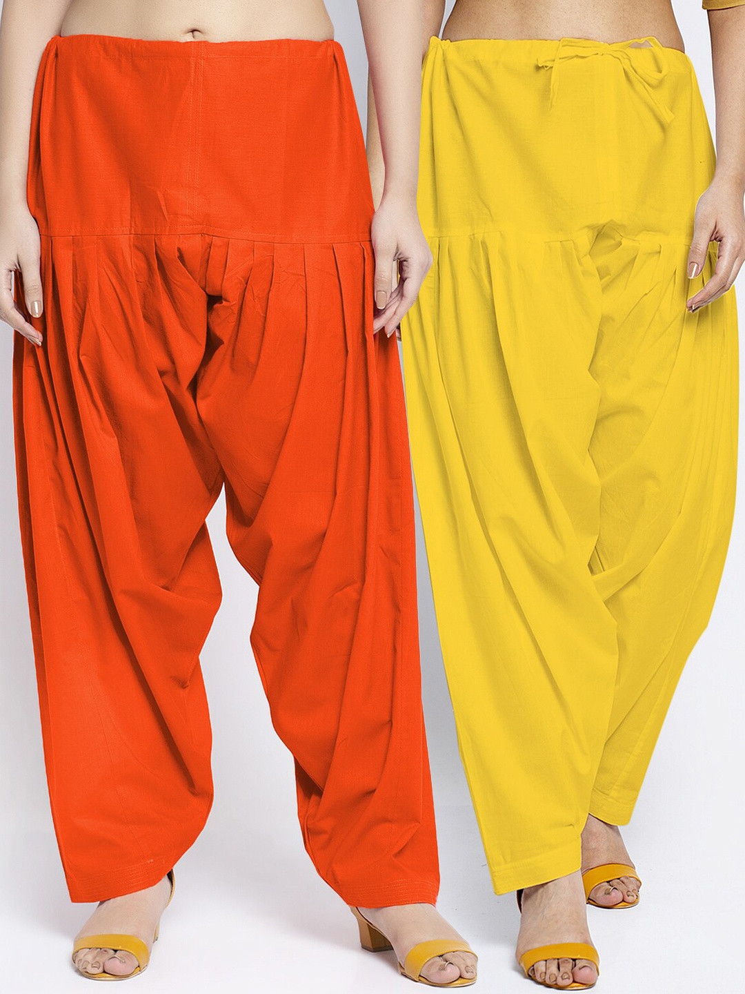 

GRACIT Women Pack Of 2 Coloured Solid Loose Fit Cotton Salwars, Yellow