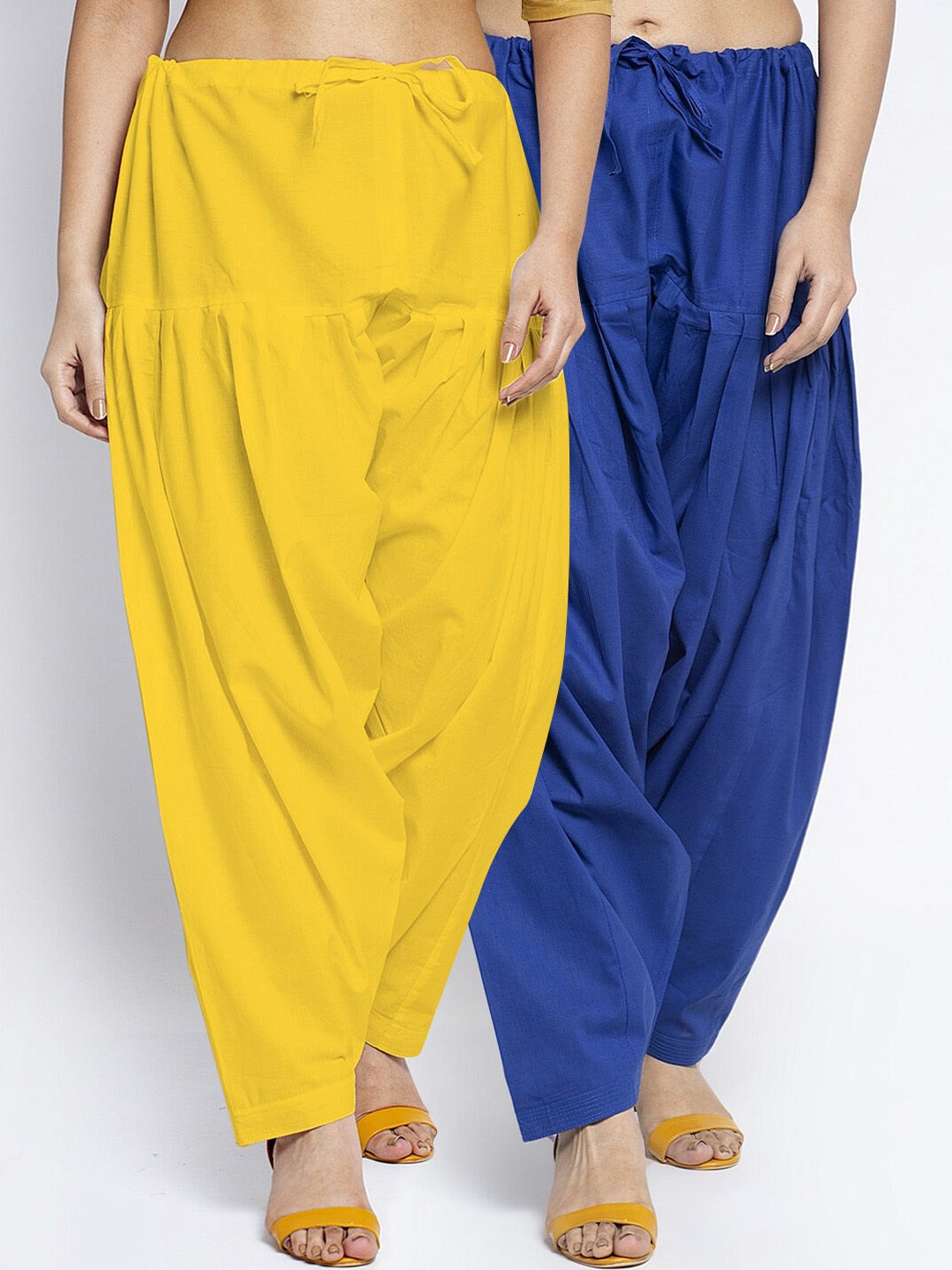 

GRACIT Women Pack Of 2 Blue & Yellow Solid Loose Fit Cotton Salwars