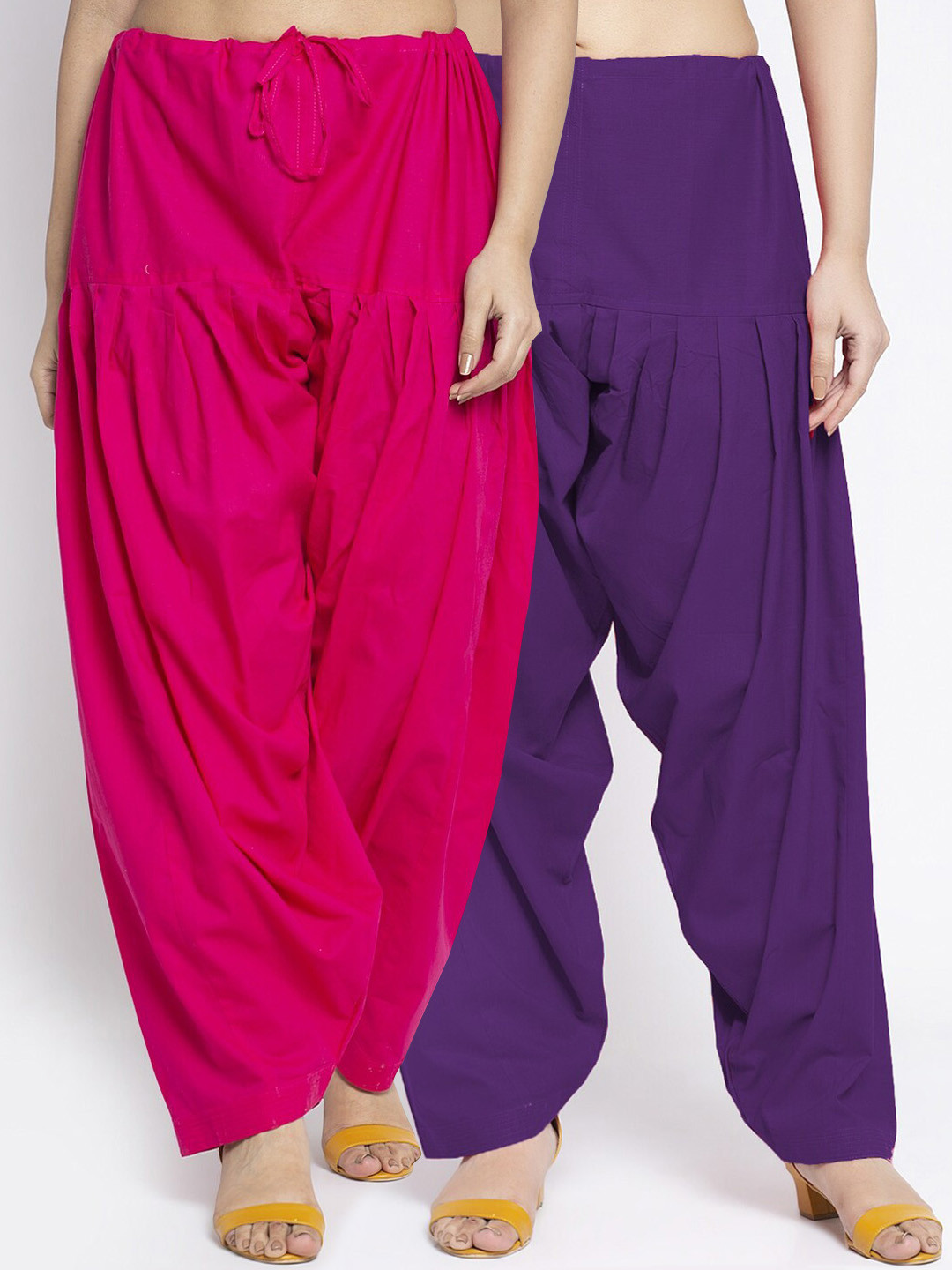 

GRACIT Women Pack Of 2 Pink & Purple Solid Loose Fit Cotton Salwars