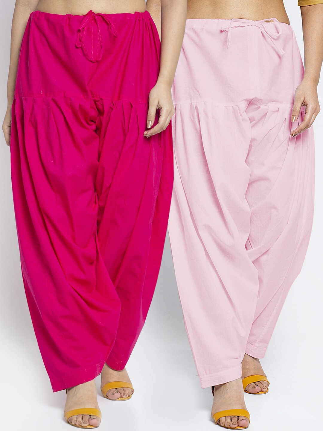 

GRACIT Women Pack Of 2 Pink & White Solid Loose Fit Cotton Salwars