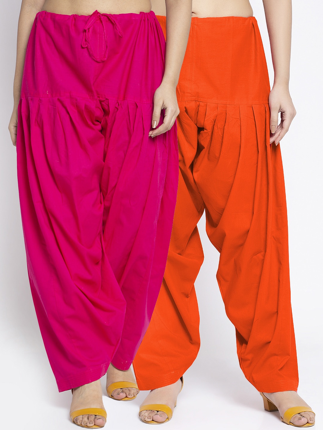 

GRACIT Women Pack Of 2 Pink & Orange Solid Loose Fit Cotton Salwars