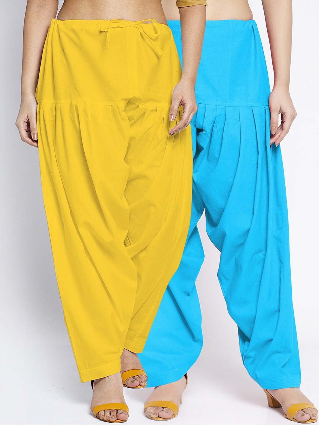 

GRACIT Women Pack Of 2 Yellow & Blue Solid Loose Fit Cotton Salwars