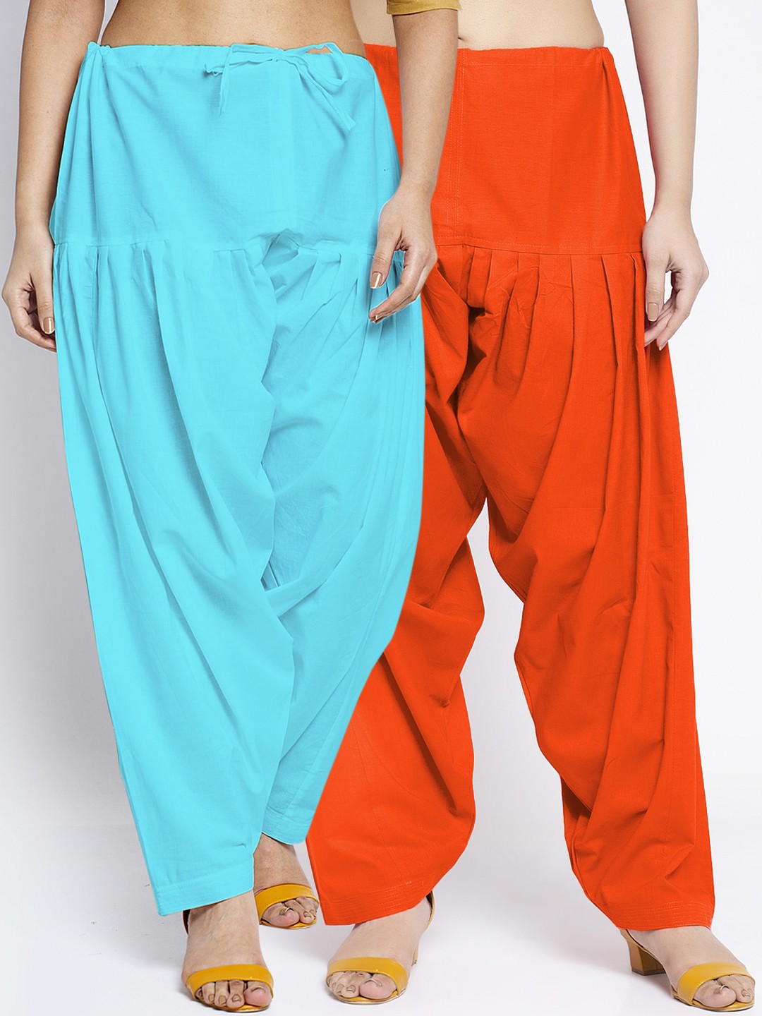 

GRACIT Women Pack Of 2 Orange & Blue Solid Loose Fit Cotton Salwars