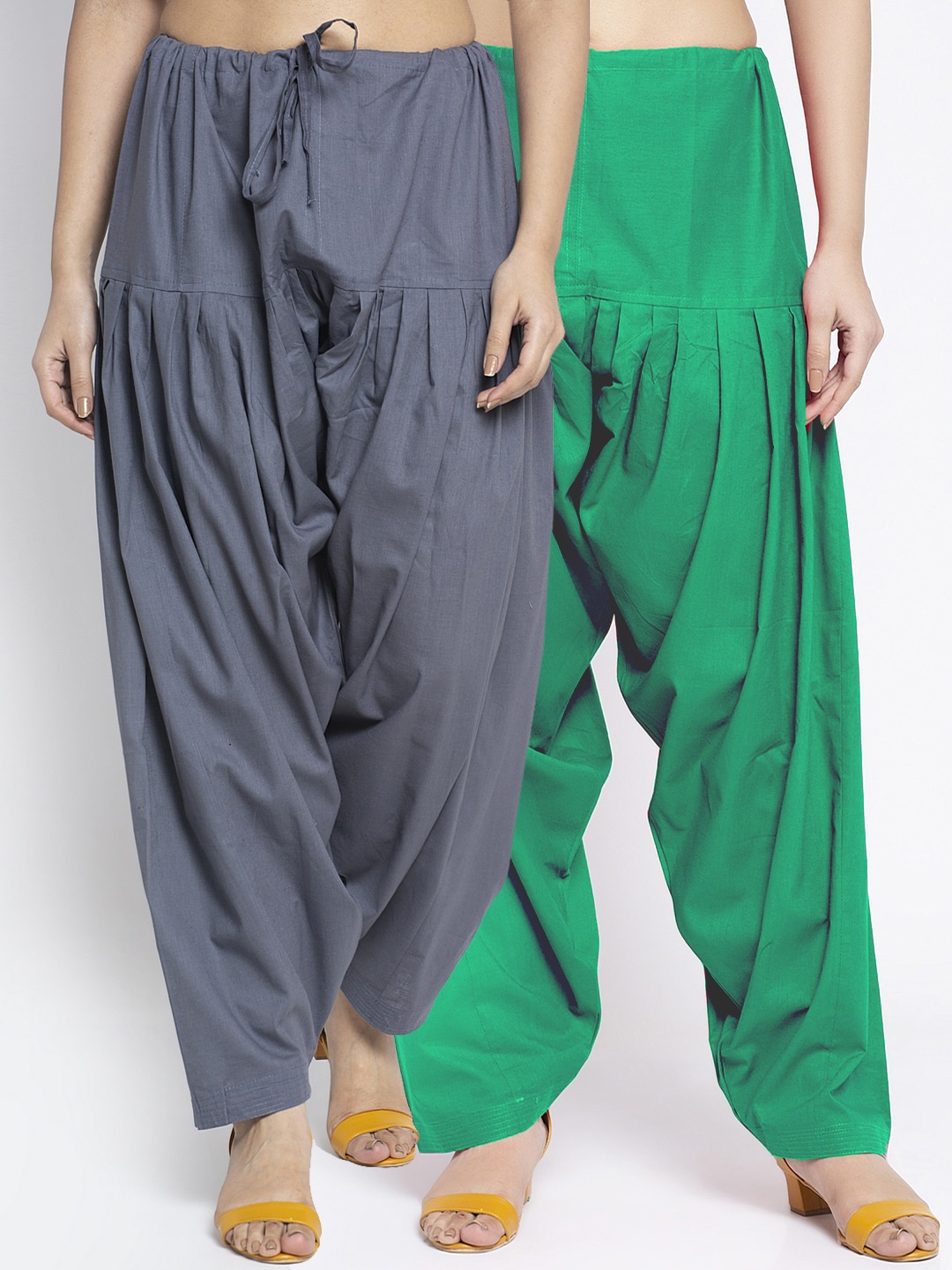 

GRACIT Women Pack Of 2 Grey & Green Solid Loose Fit Cotton Salwars