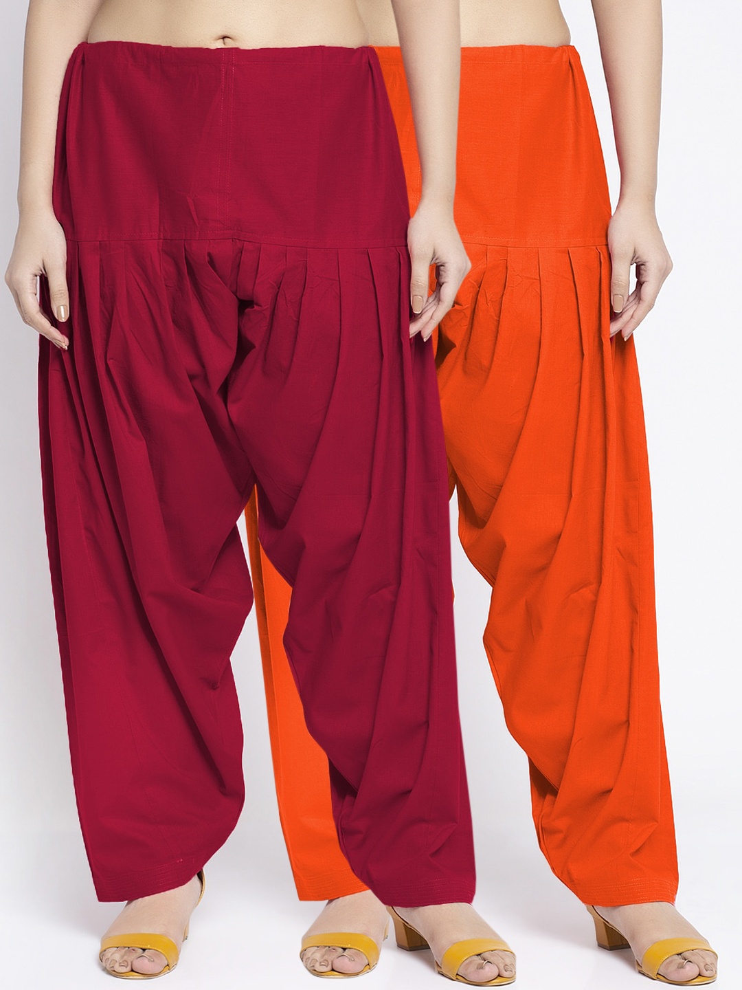 

GRACIT Women Pack Of 2 Orange & Maroon Solid Cotton Loose Fit Salwars