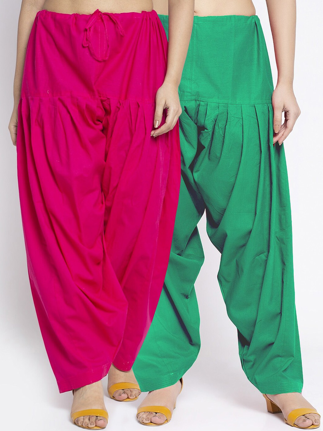 

GRACIT Women Pack Of 2 Pink & Green Solid Loose Fit Cotton Salwars