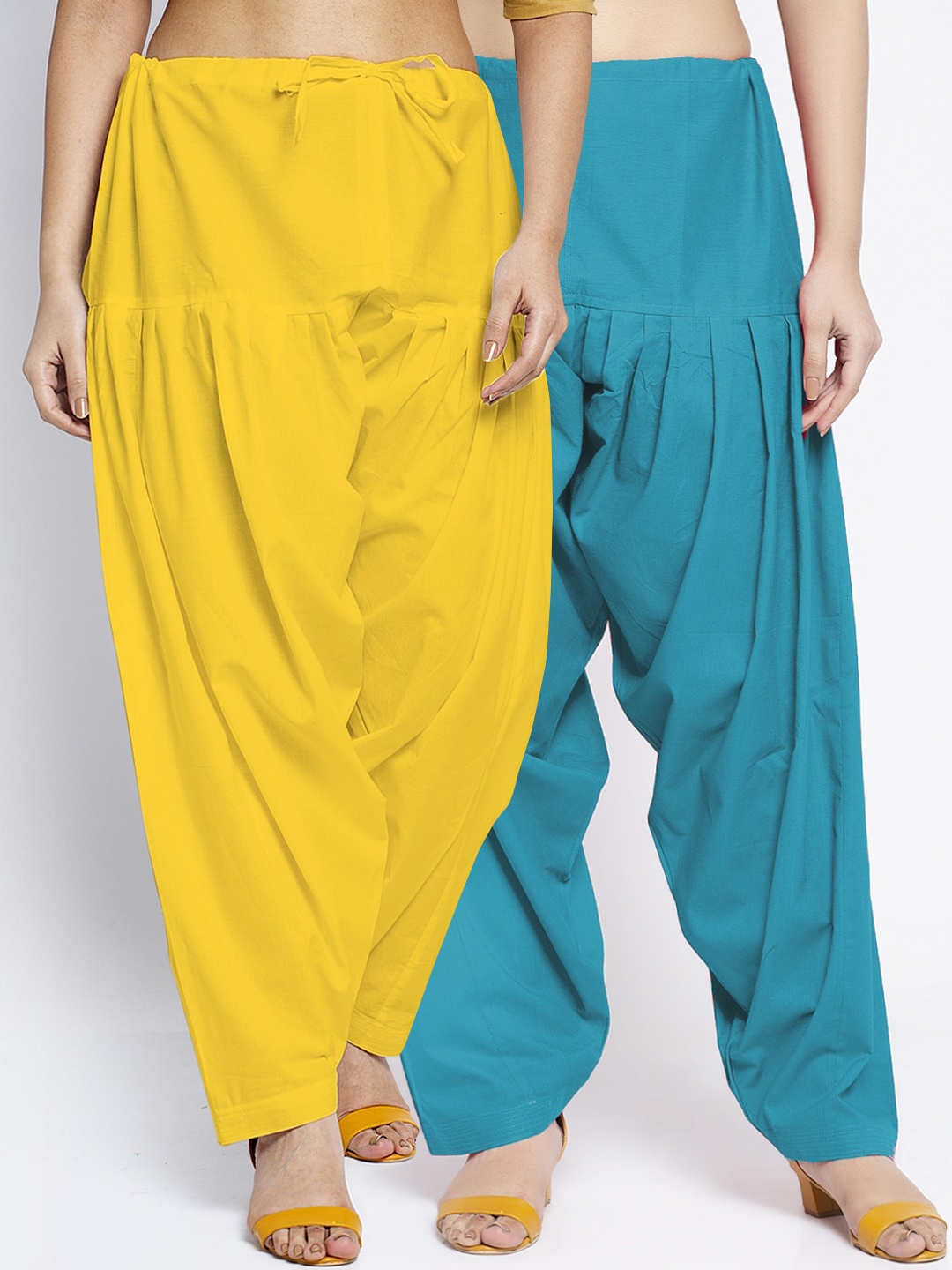 

GRACIT Women Pack Of 2 Yellow & Blue Solid Loose Fit Pure Cotton Salwars
