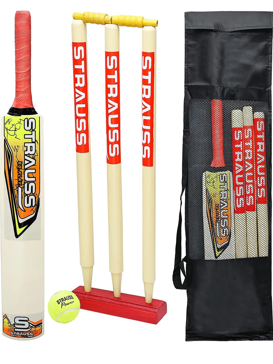 

STRAUSS Kids Set of 9 Cream Coloured & Red Solid Cricket Kit