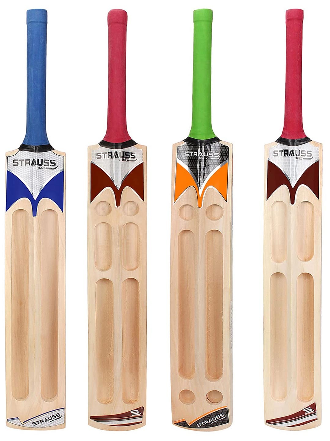 

STRAUSS Kids Beige & Blue Printed Willow Wood Cricket Bat, Na