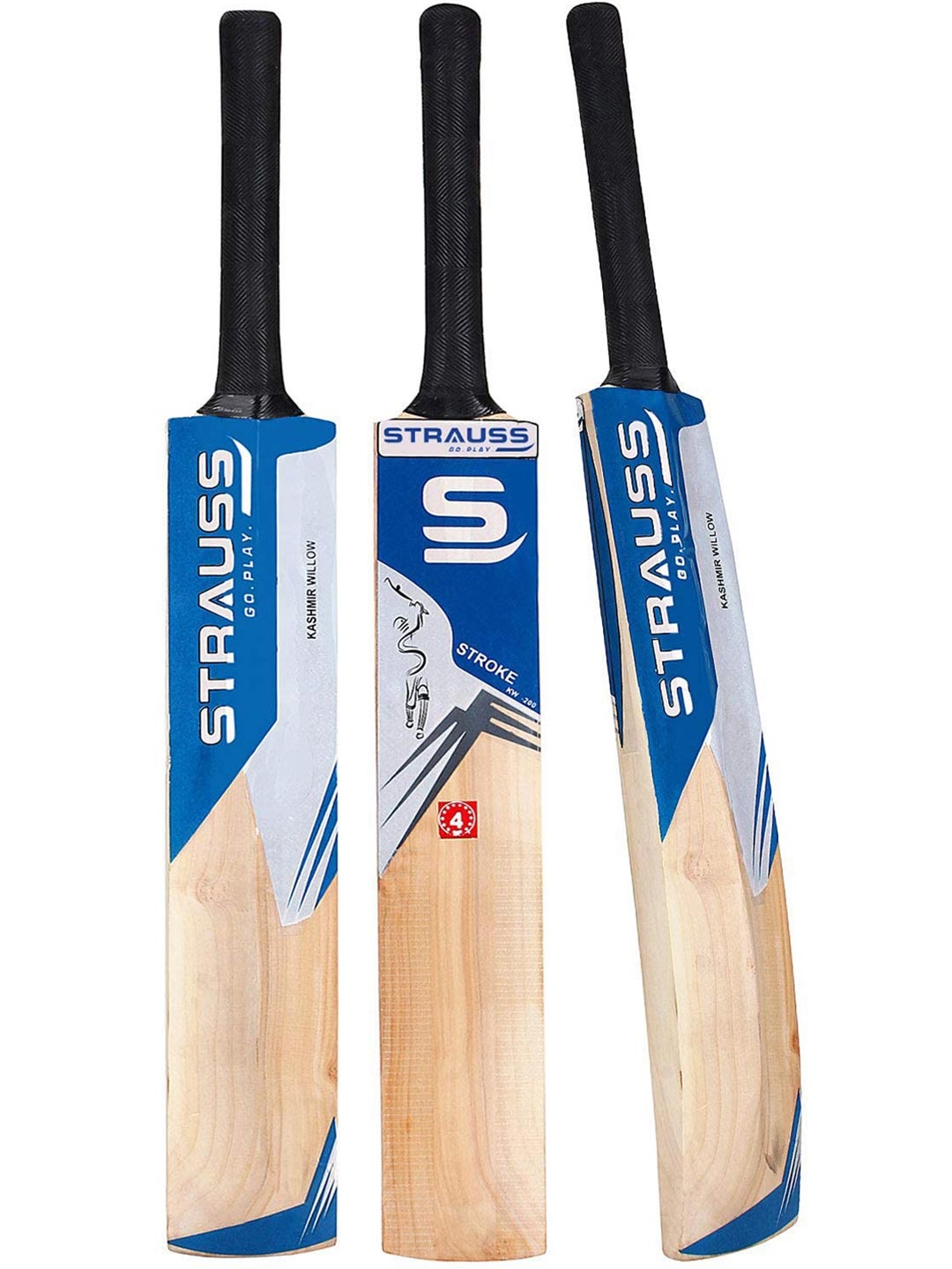 

STRAUSS Kids Beige & Blue Printed Kashmir Wood Cricket Bat