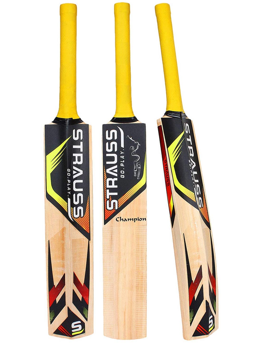 

STRAUSS Kids Beige & Yellow Printed Willow Wood Cricket Bats