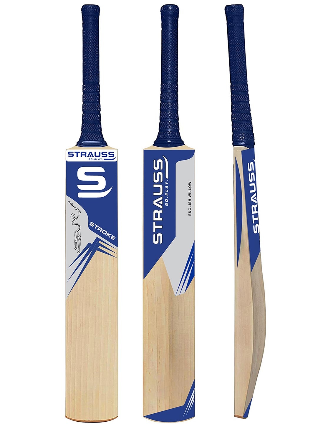 

STRAUSS Kids Beige & Blue Printed Willow Wood Cricket Bat