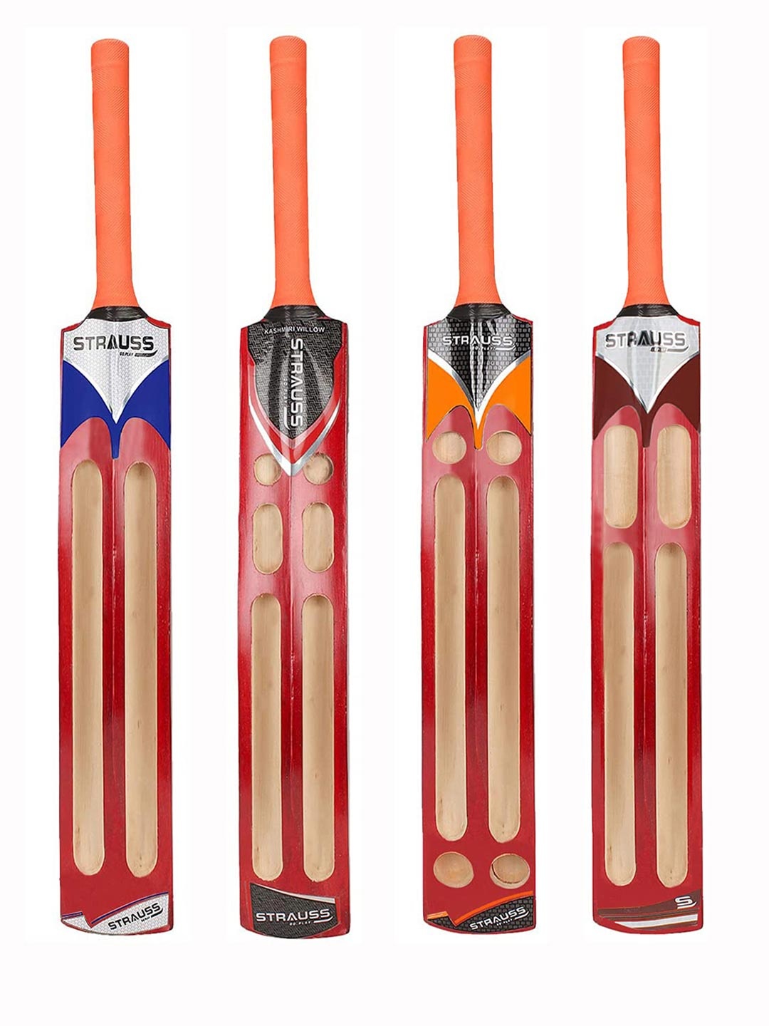 

STRAUSS Adult Beige & Red Printed Willow Wood Cricket Bat