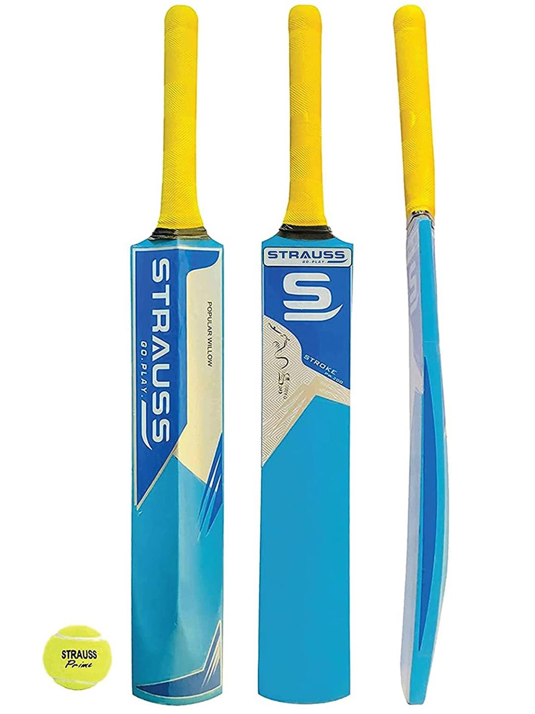 

STRAUSS Kids Blue & Off-White Printed Willow Wood Cricket Bat