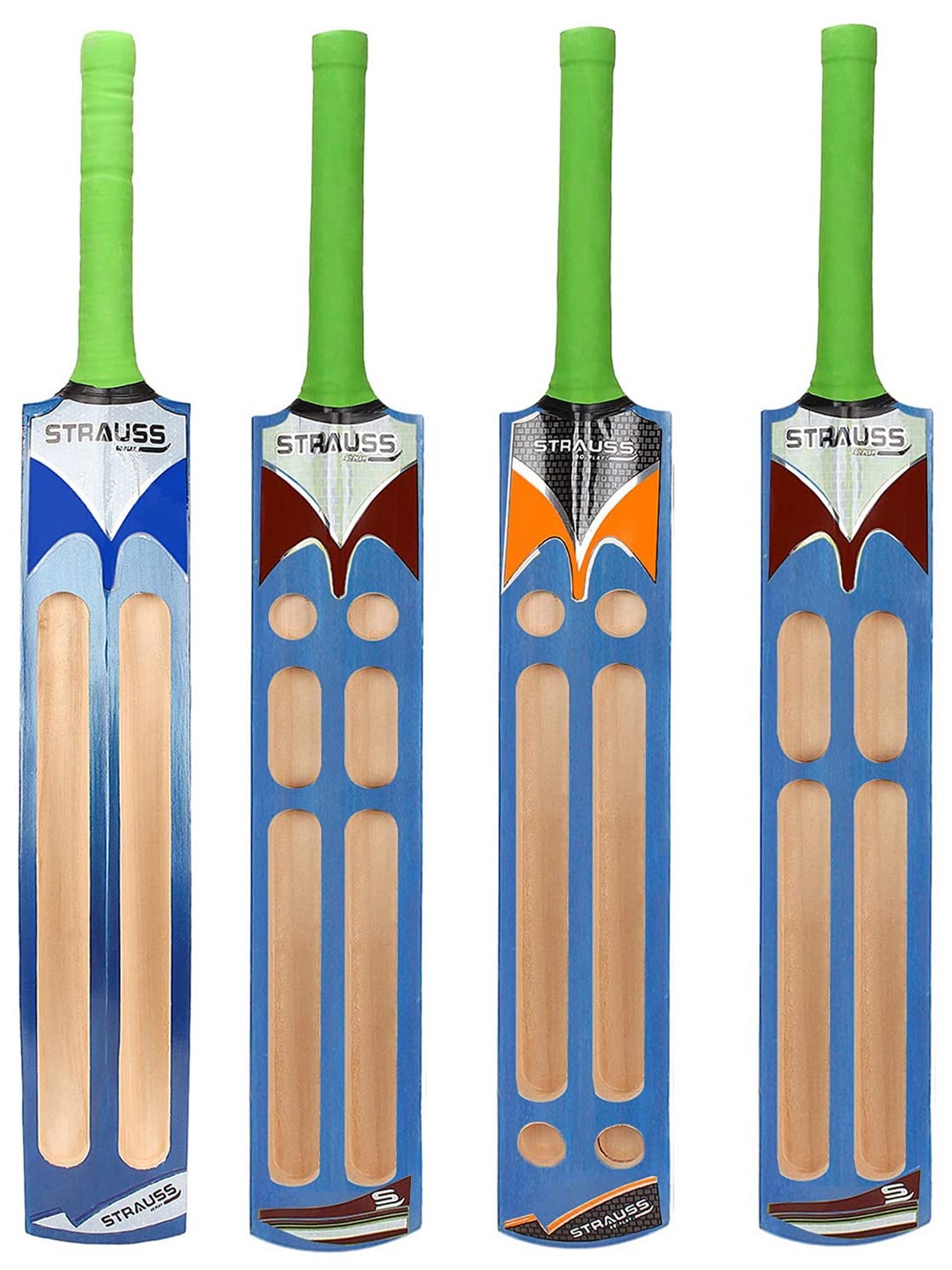 

STRAUSS Kids Beige & Blue Printed Willow Wood Cricket Bat