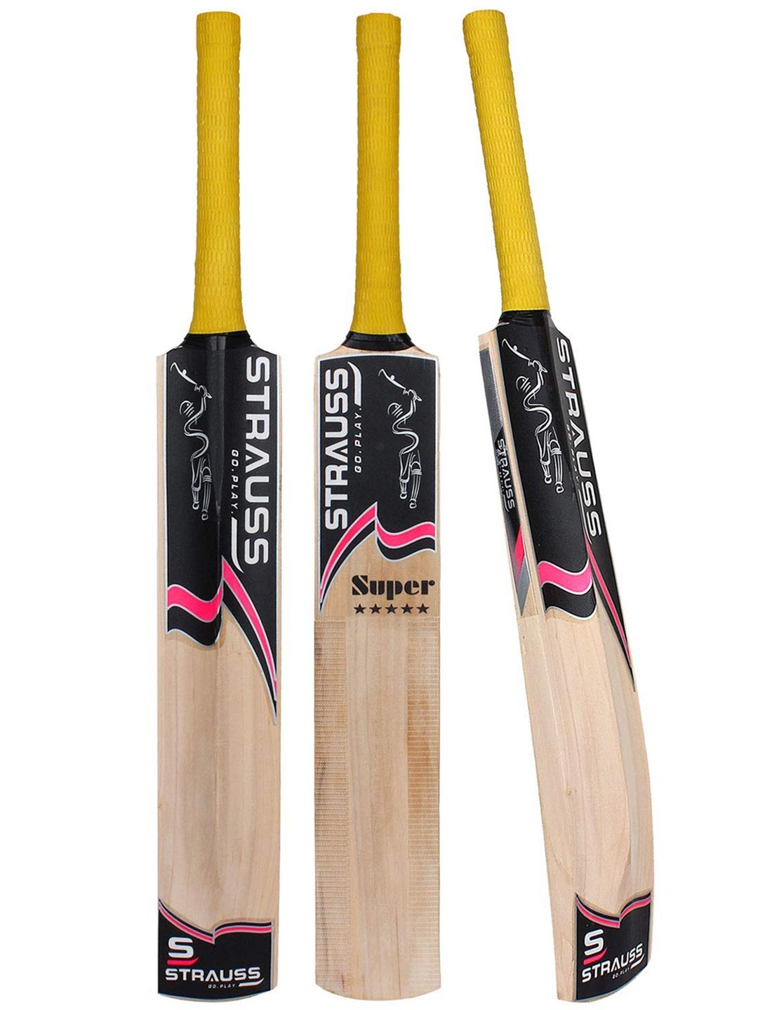 

STRAUSS Kids Pack Of 3 Beige & Black Printed Willow Wood Cricket Bat