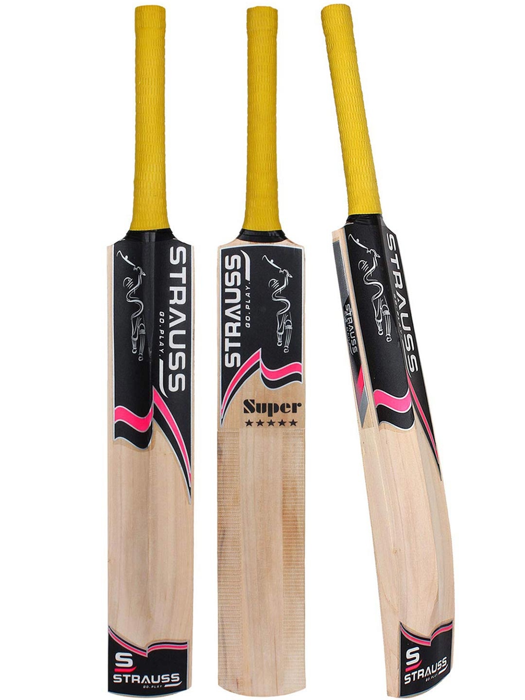 

STRAUSS Kids Beige & Black Printed Willow Wood Cricket Bat