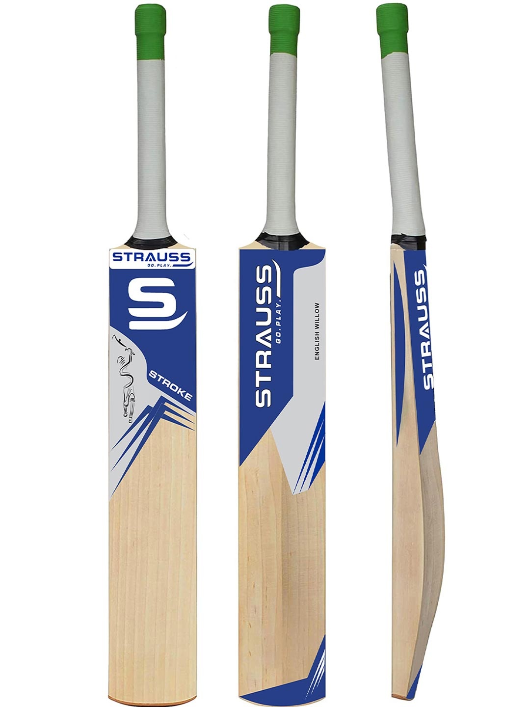 

STRAUSS Kids Beige & Blue Printed Willow Wood Cricket Bat