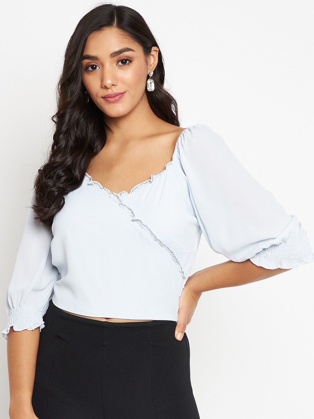 

Madame Blue Wrap Crop Top