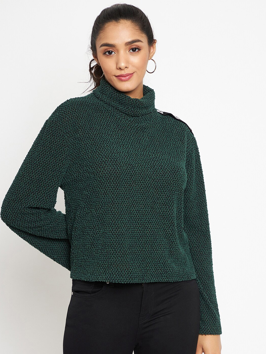 

Madame Green High Neck Top Flared sleeves design