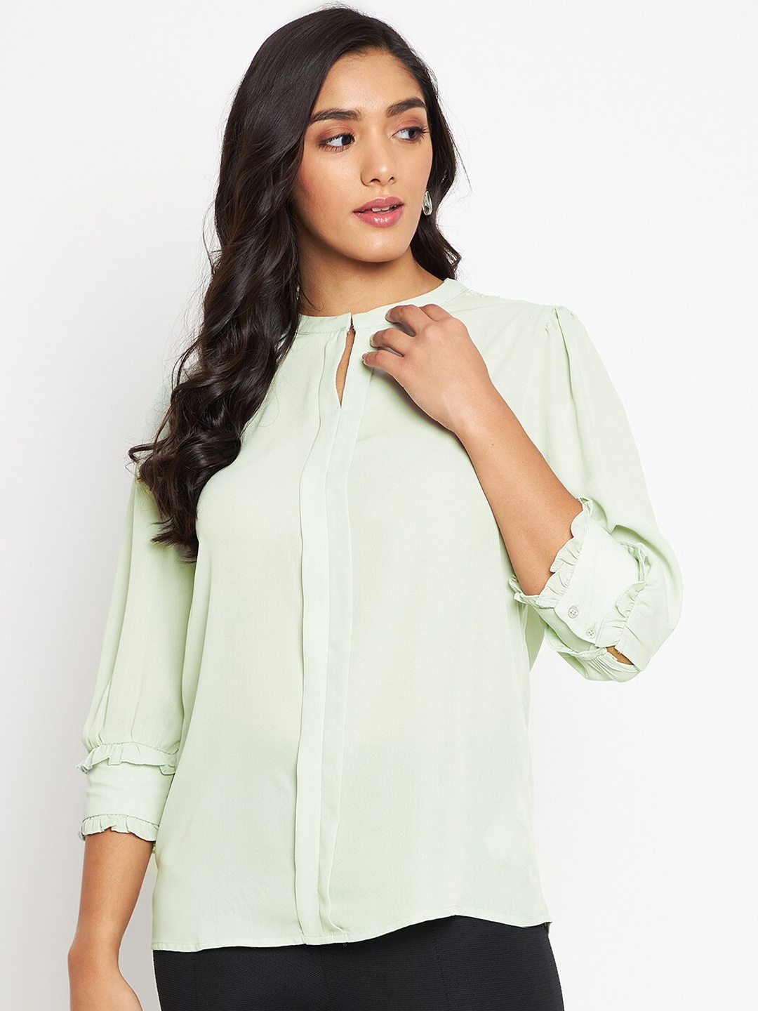 

Madame Green Tie-Up Neck Top