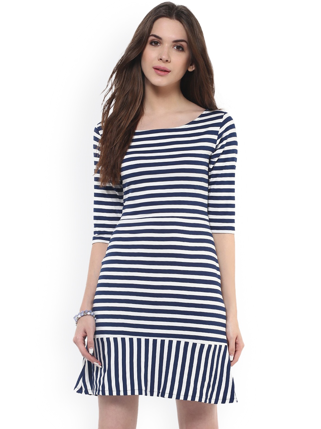 

Zima Leto Women Navy & White Striped Sheath Dress, Navy blue