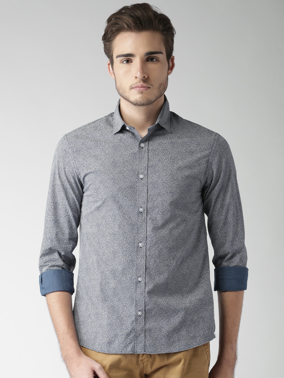 

Celio Men Navy & White Printed Casual Shirt, Navy blue