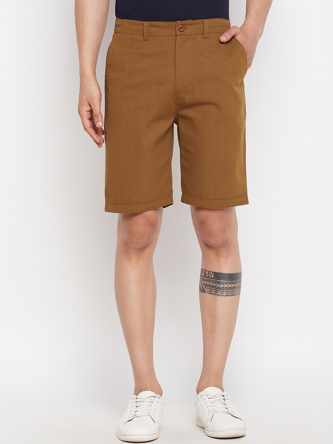 

Hypernation Men Mustard Brown High-Rise Pure Cotton Shorts