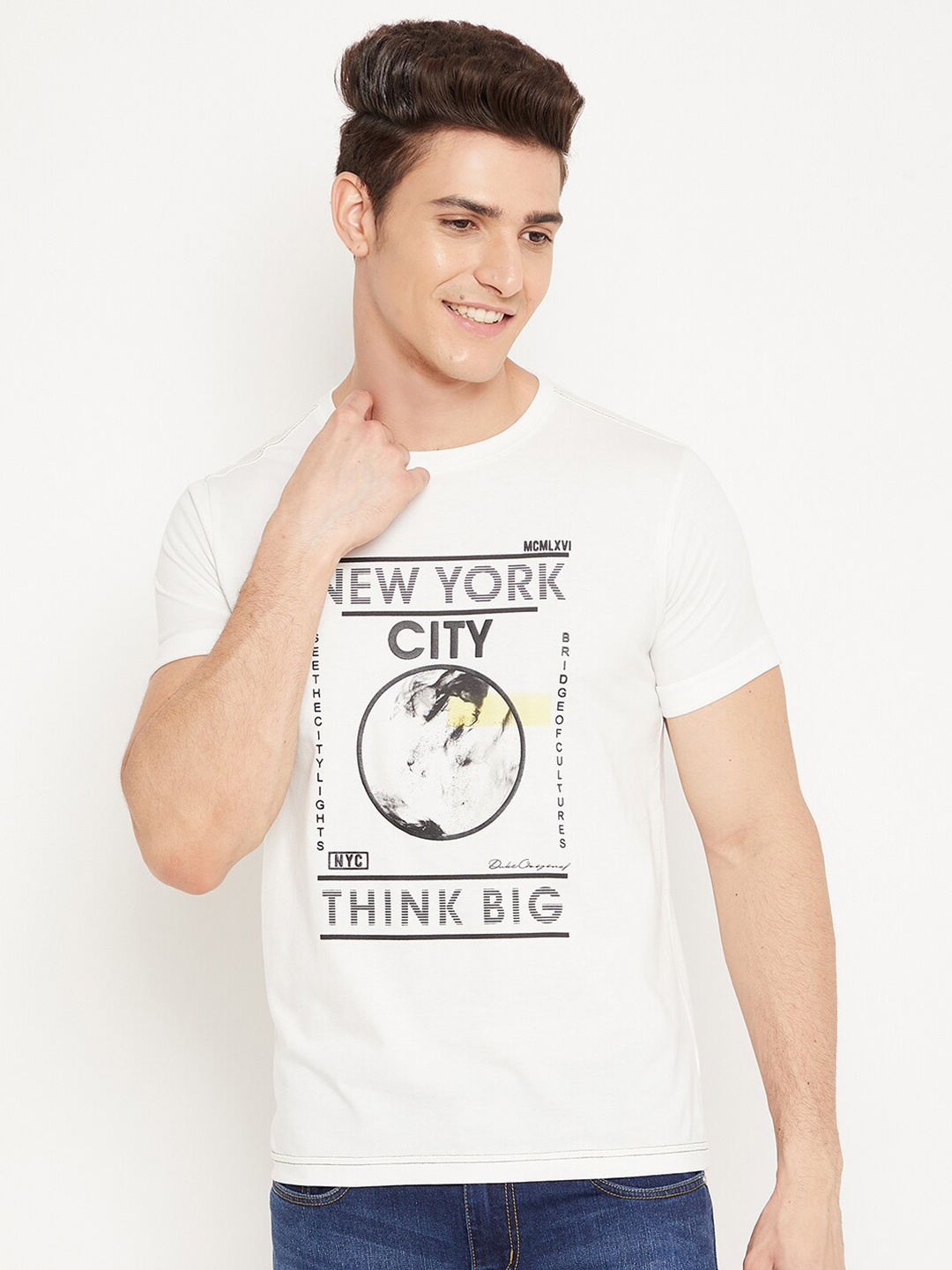 

Duke Men White Typography Printed Slim Fit T-shirt