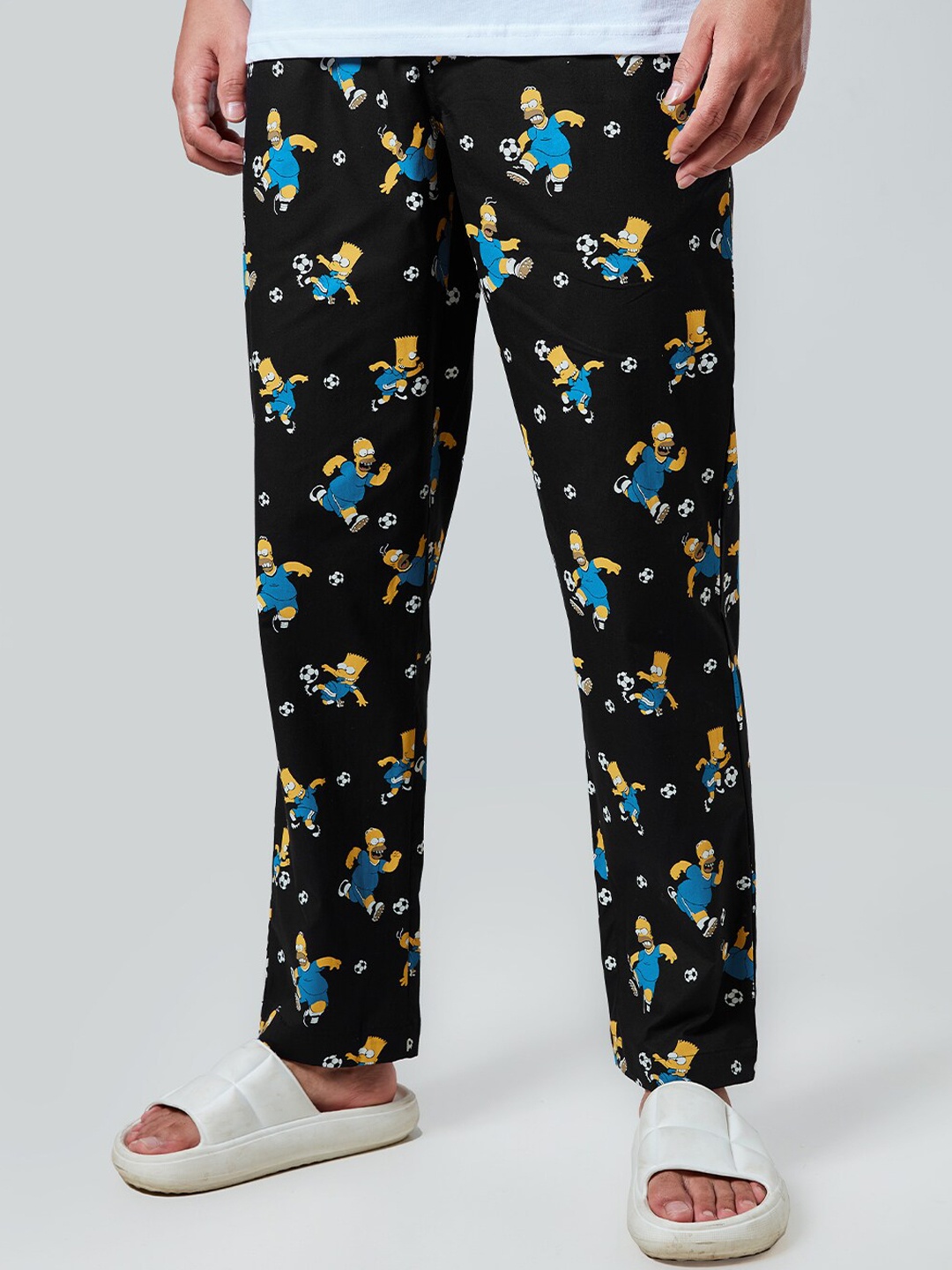 

The Souled Store Men Black & Blue The Simpsons Printed Pure Cotton Lounge Pants