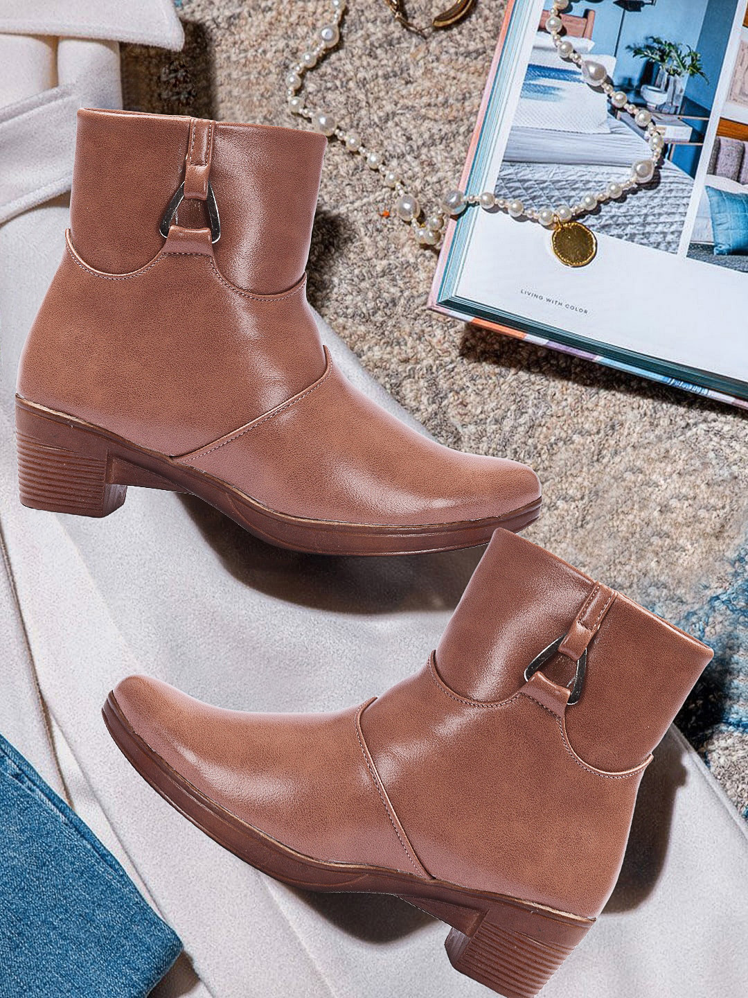 

VENDOZ Women Brown Solid High Top Boots