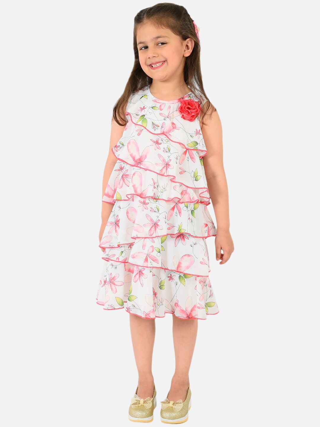 

Nauti Nati Off White & Red Floral Layered Georgette A-Line Dress